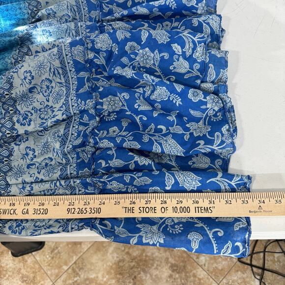 Jane Ashley Patchwork Gypsy Maxi Skirt Size 2X Blue Floral Tiered Boho Peasant - Picture 6 of 9